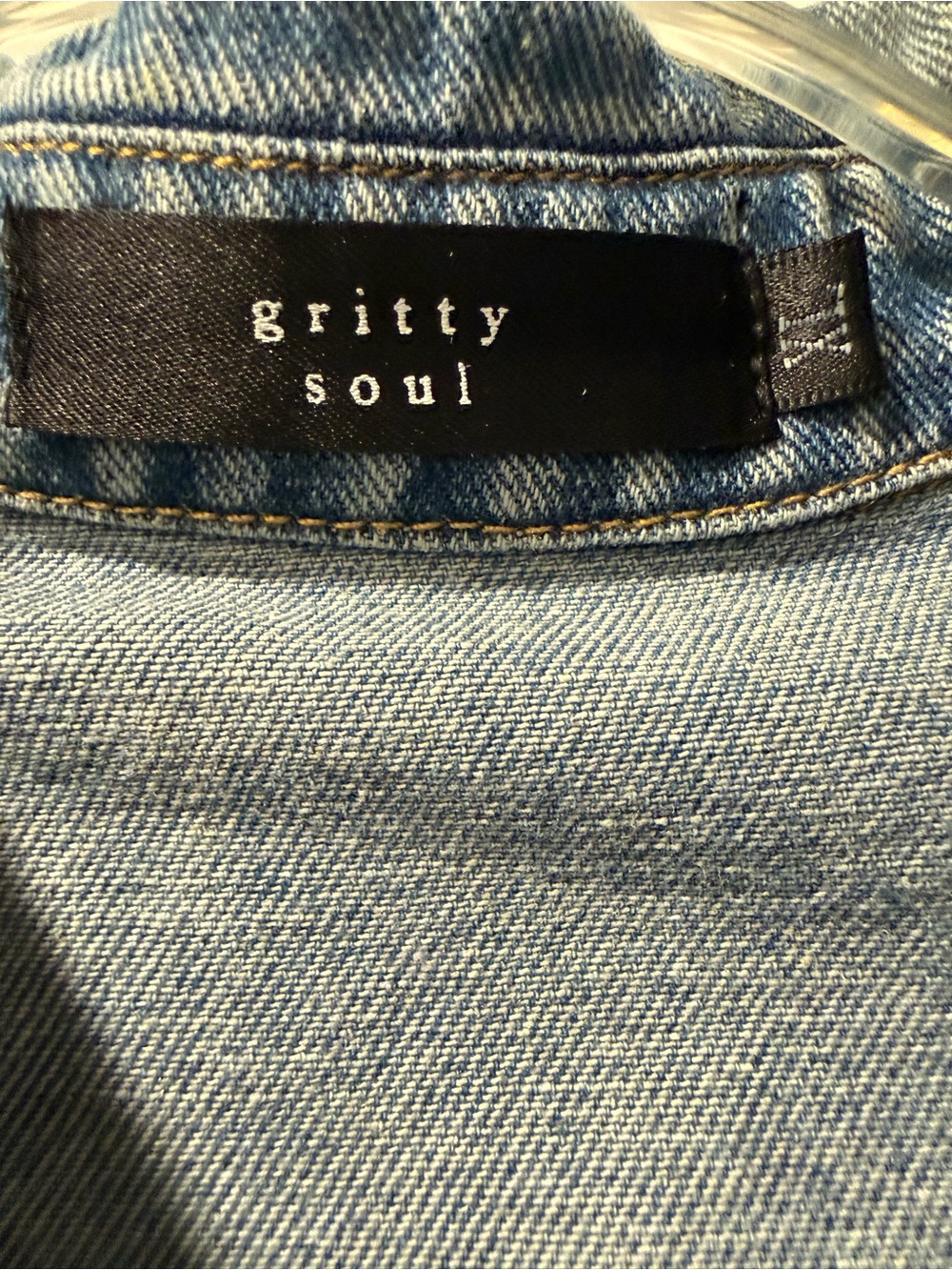 Gritty Soul Denim Shirt with Navy Tulle Ruffle Sleeves - Picture 4 of 8